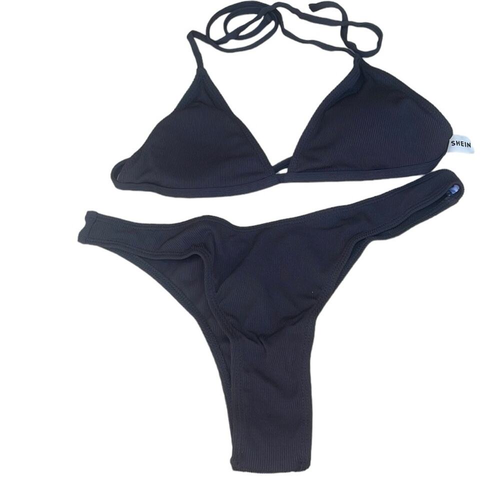 Shein black 2-piece bikini swimsuit triangle top size large NWOT